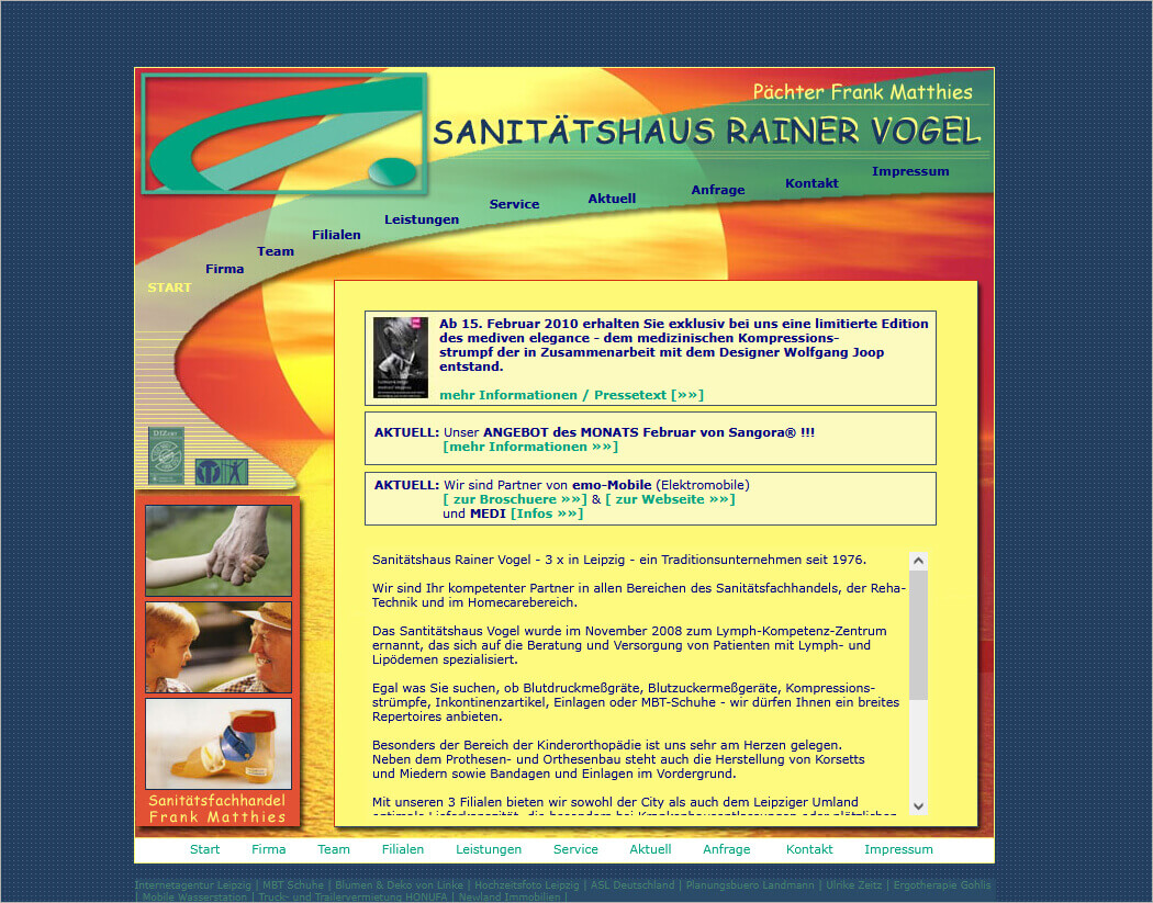 Webseite 2008 Sanitätshaus Matthies Leipzig